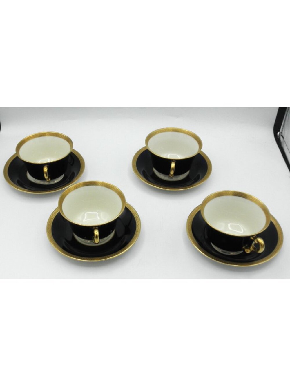 Diane Cobalt Blue Band by Syracuse Footed Cup & Saucer Set of 4 Pattern SY DIACB - Picture 2 of 13